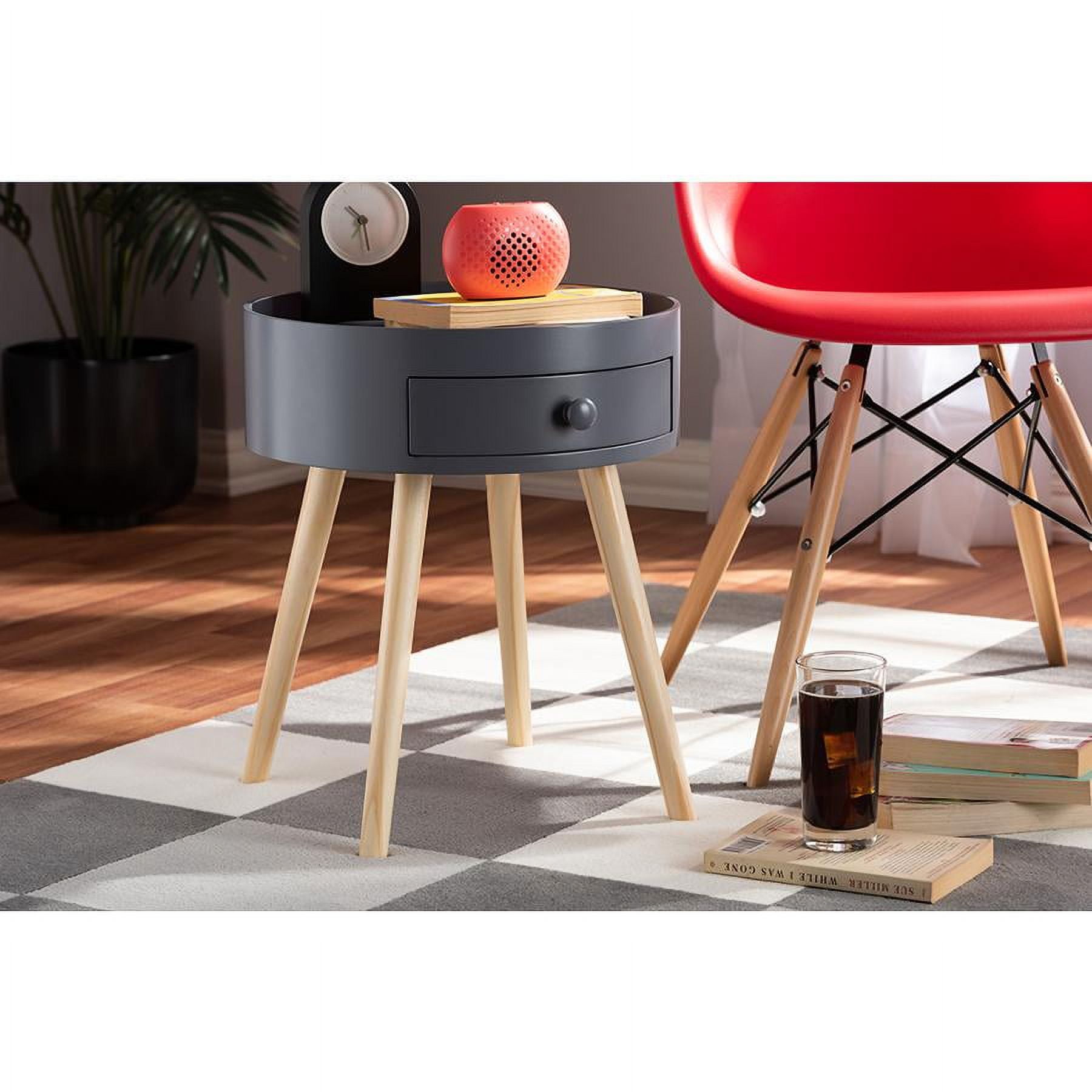 Mid-Century Modern Gray 15'' Wood Nightstand with Tray-Style Top
