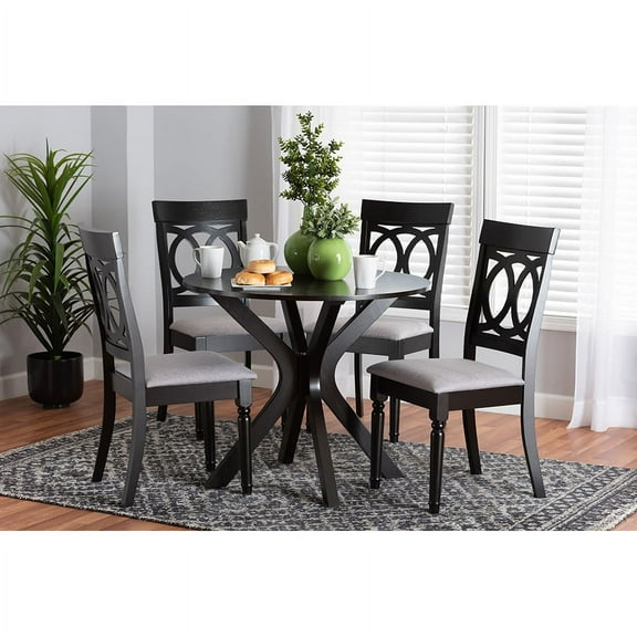 Baxton Studio Jessie Modern Grey Fabric and Dark Brown Finished Wood 5-Piece Dining Set