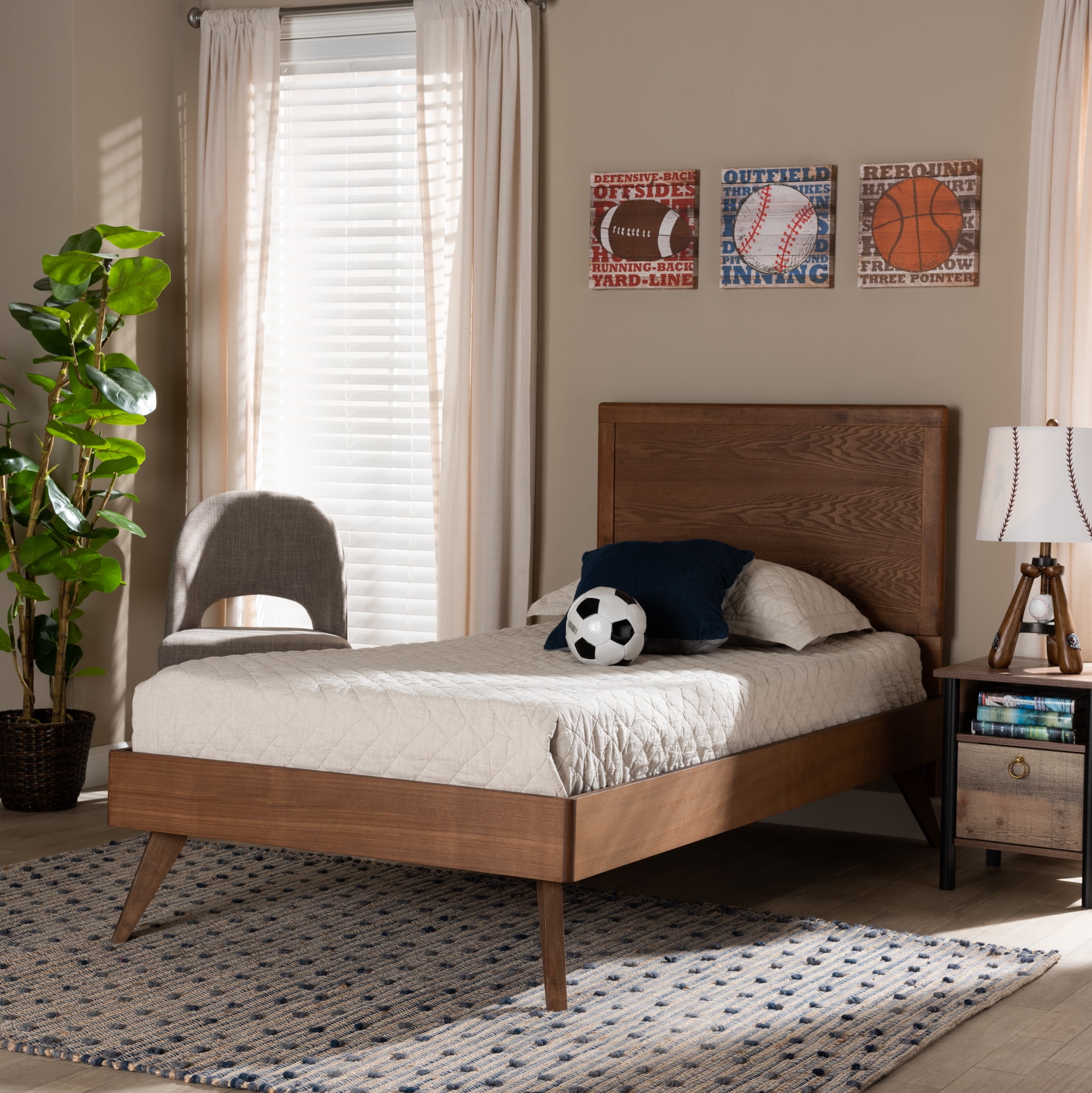Baxton Studio Jiro Modern Engineered Wood Platform Bed, Twin, Walnut Brown