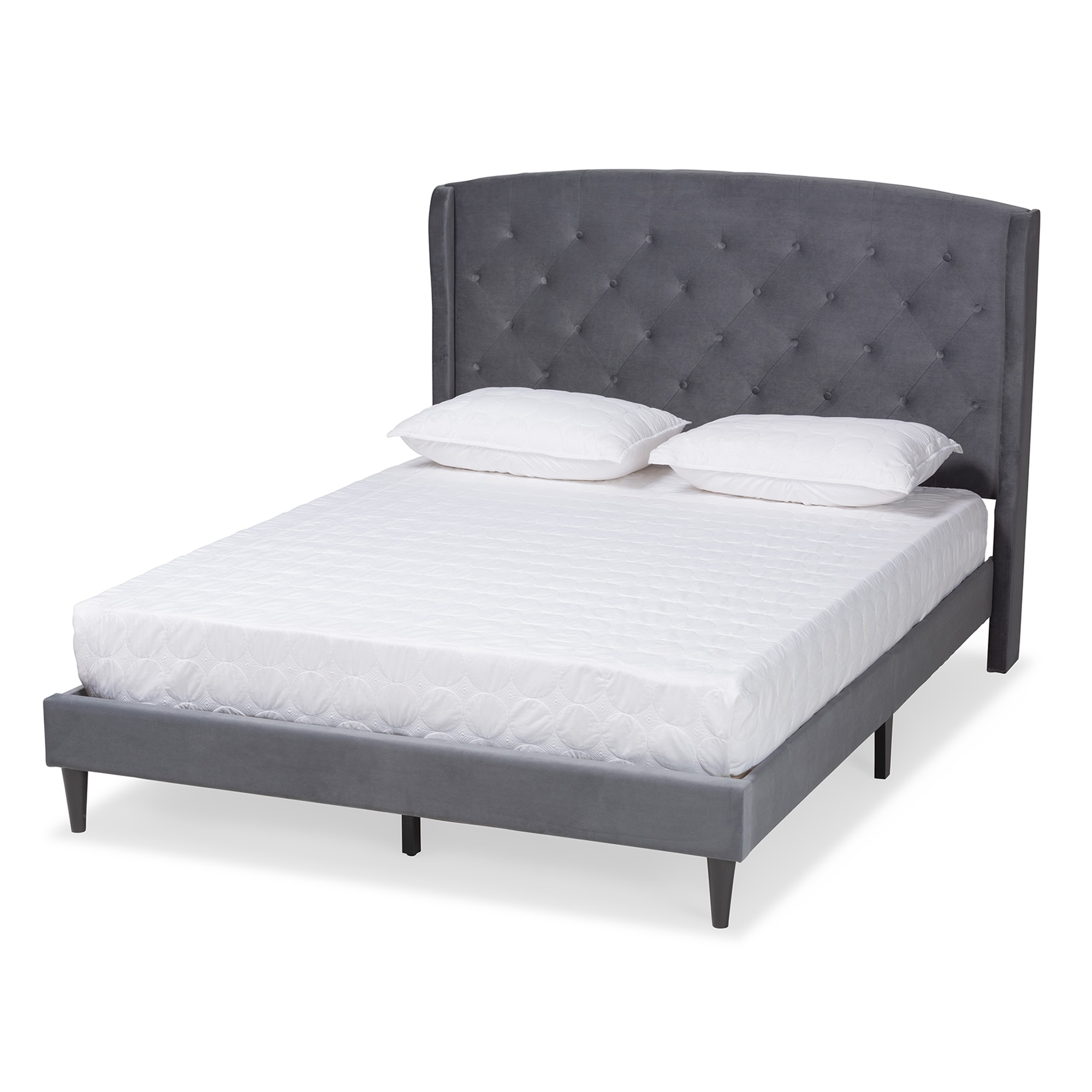 Baxton Studio Aunna King Size Platform Bed Frame - Gray Upholstered Headboard With Oak Legs