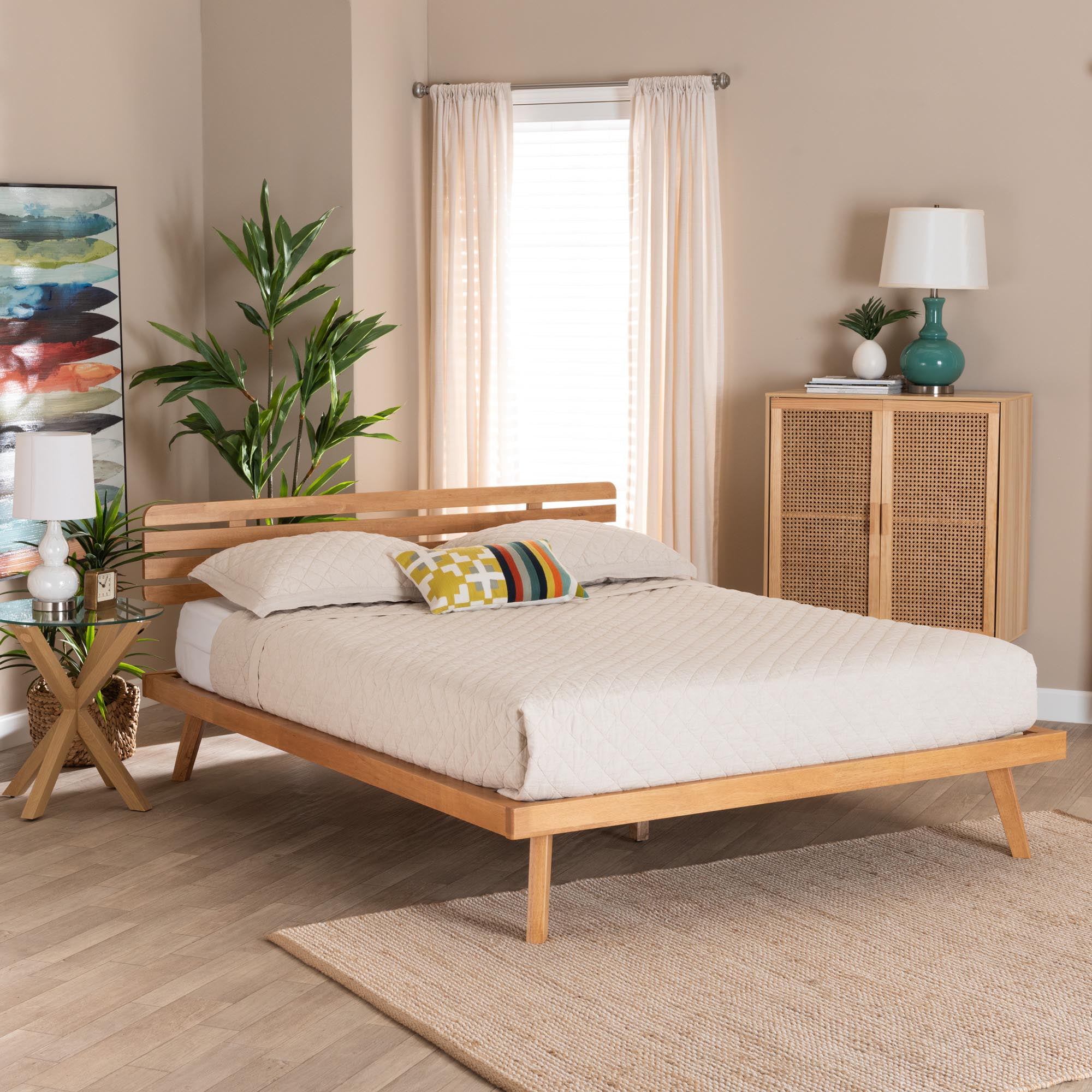 Baxton Studio Joaquin Modern Japandi Rustic Brown Finished Wood Full Size Platform Bed
