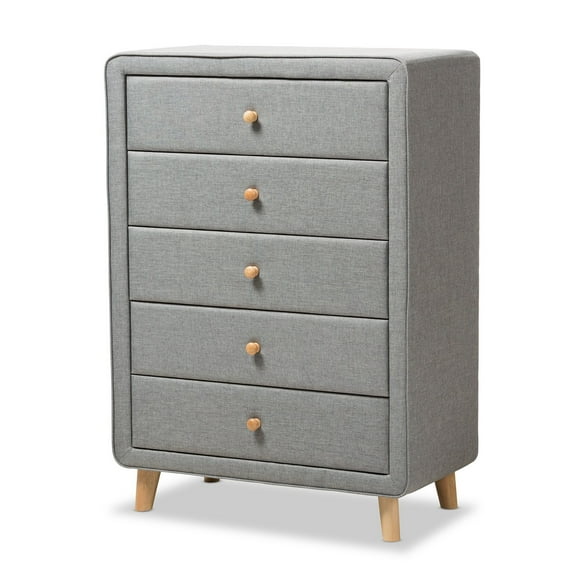 Baxton Studio Jonesy Mid-Century Fabric Upholstered 5-Drawer Chest, Multiple Colors