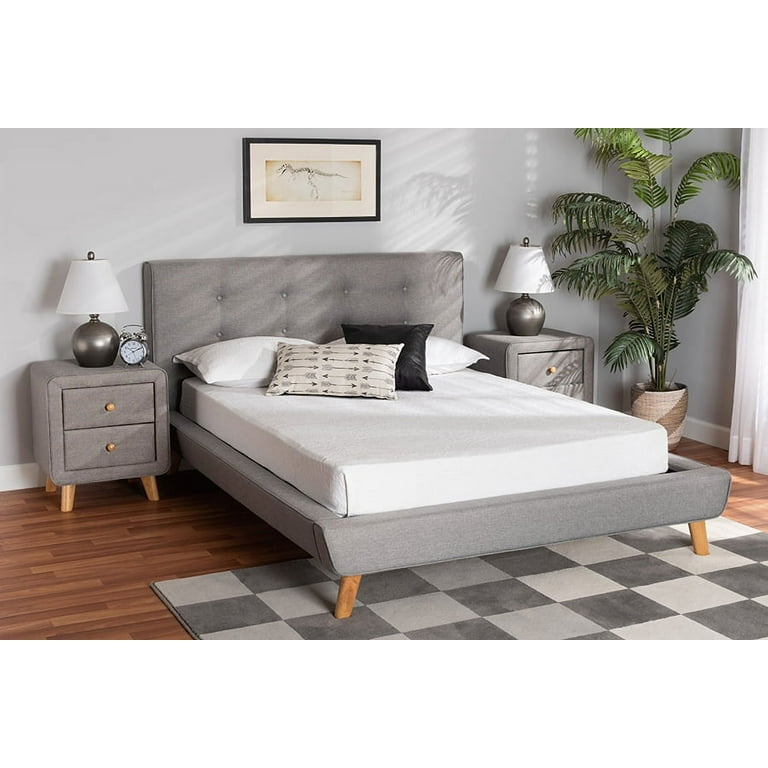 Baxton Studio Jonesy Mid-Century Grey Fabric Upholstered 2-Drawer Nightstand Baxton Studio Jonesy Mid-Century Grey Fabric Upholstered 2-Drawer Nightstand