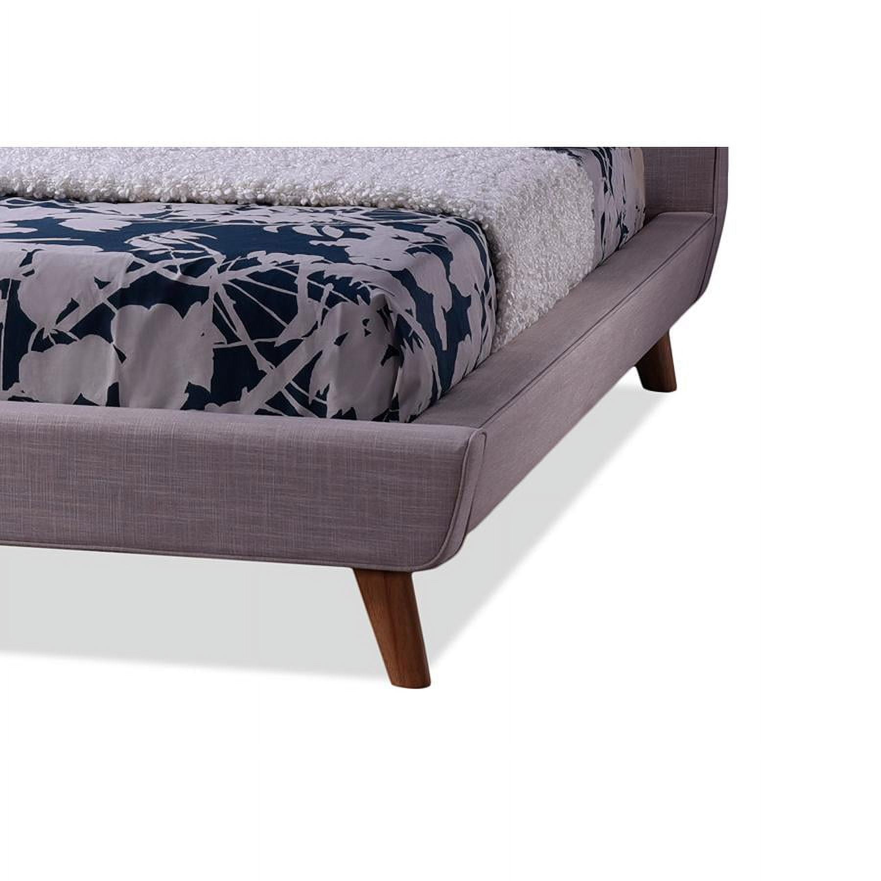 Scandinavian Mid-Century King Platform Bed in Beige Linen