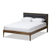 Baxton Studio Jupiter Mid-Century Modern Gray Fabric Upholstered Button-Tufted King Size Platform Bed