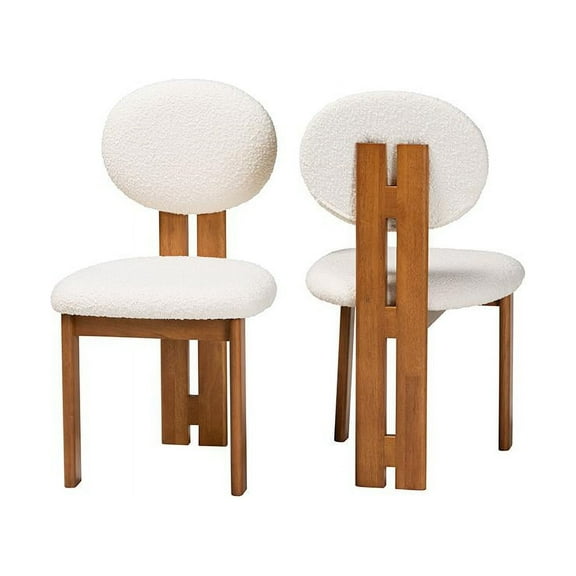 Baxton Studio Kacela Cream Fabric and Brown Wood 2-Piece Dining Chair Set