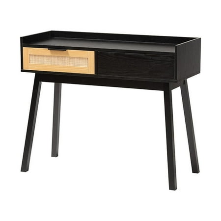 Baxton Studio Kalani Mid-Century Modern Two-Tone Espresso Brown and Natural Brown Finished Wood 2-Drawer Console Table