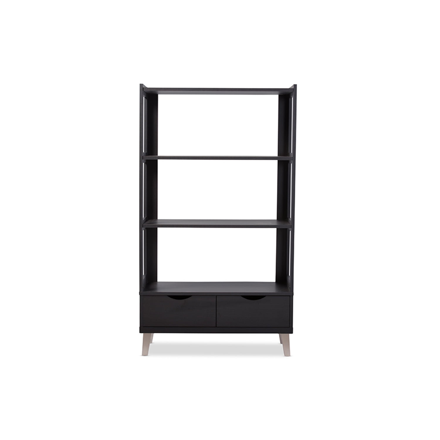 Kalien Dark Brown Wood Leaning Ladder Bookcase with Drawers