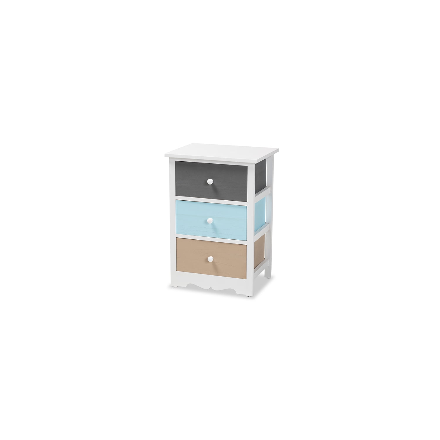 Kalila White Wood 3-Drawer Nightstand with Scalloped Edges