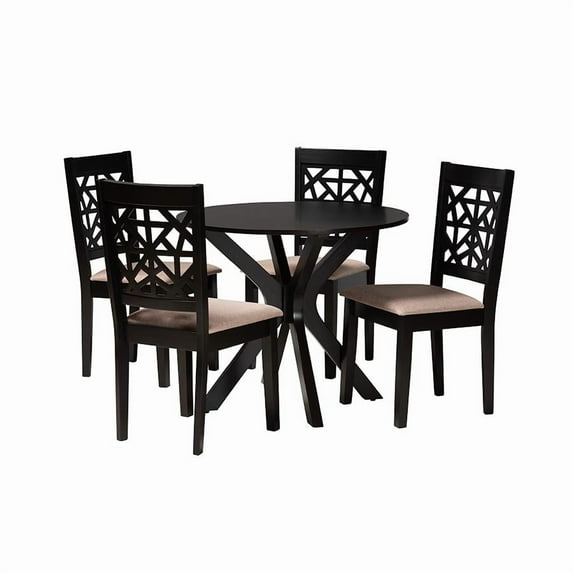 Baxton Studio Karel Modern Beige Fabric and Espresso Brown Finished Wood 5-Piece Dining Set