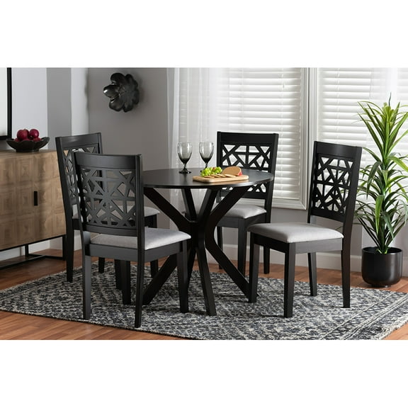 Baxton Studio Karel Modern Grey Fabric and Espresso Brown Finished Wood 5-Piece Dining Set