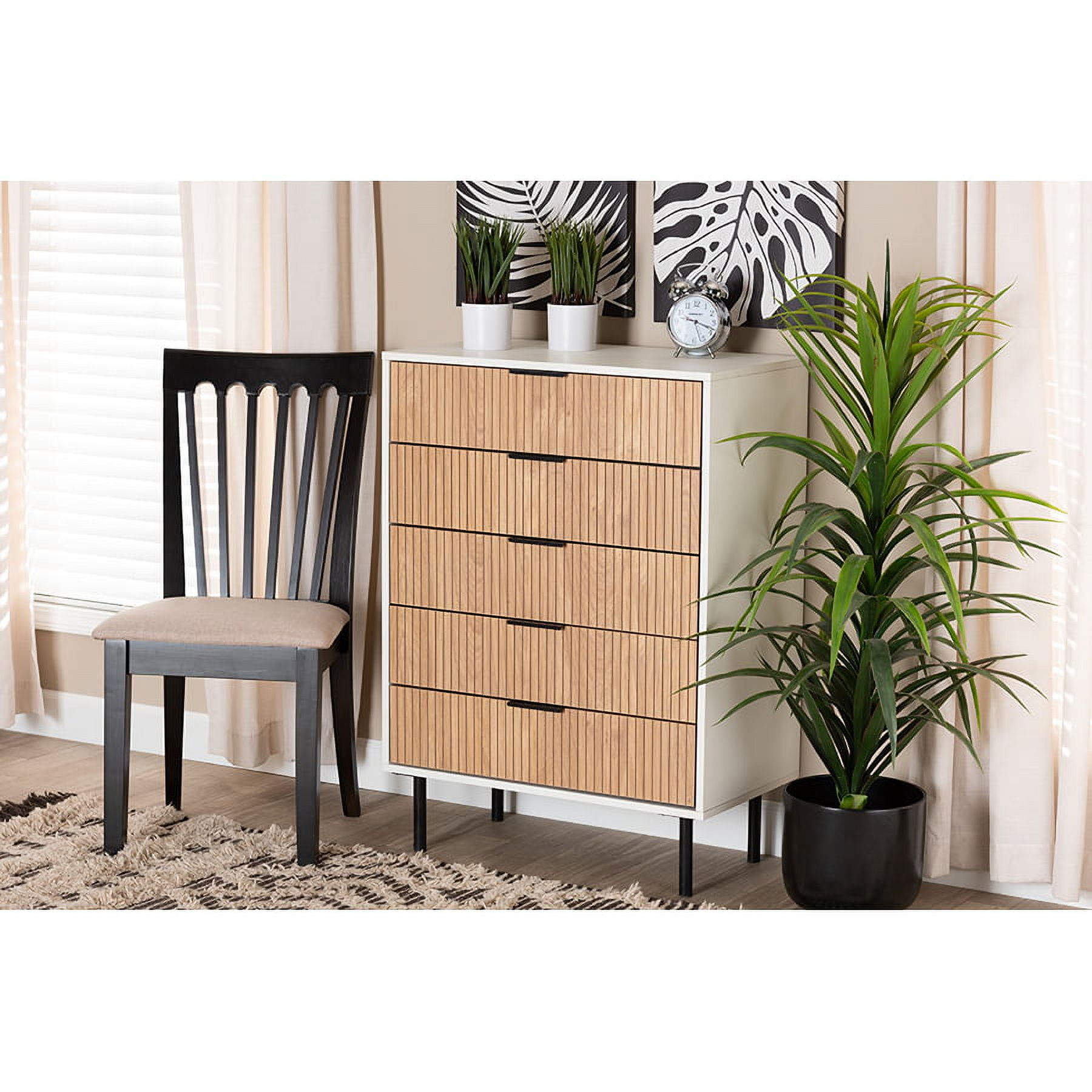 Karima Mid-Century Modern White and Natural Brown Wood Chest of Drawers