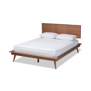 Baxton Studio Karine Mid-Century Modern Walnut Brown Finished Wood Queen Size Platform Bed
