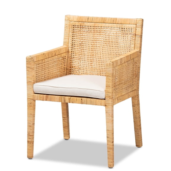 Baxton Studio Karis Natural Finished Wood and Rattan Armchair
