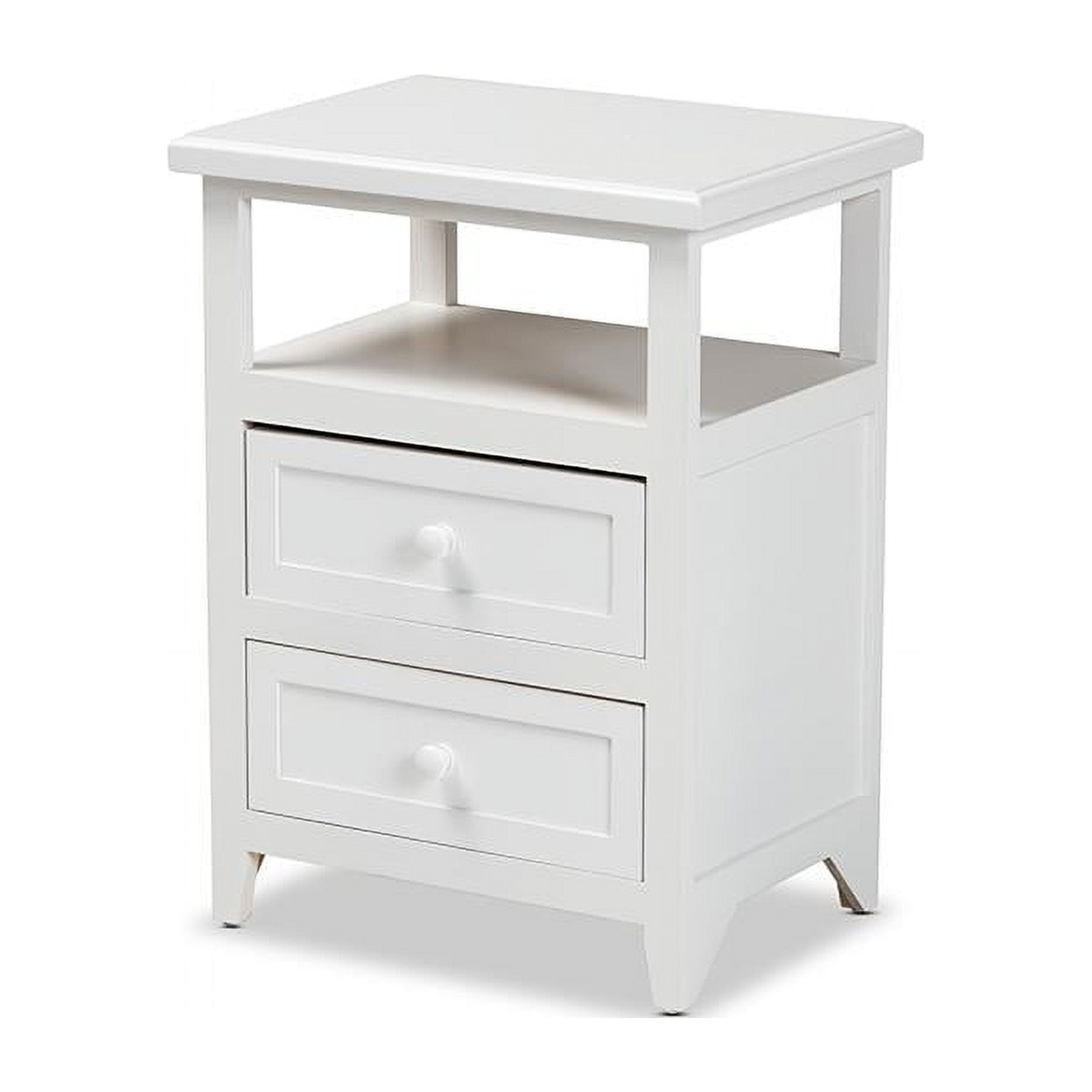 Modern Contemporary White Paulownia Wood 2-Drawer End Table