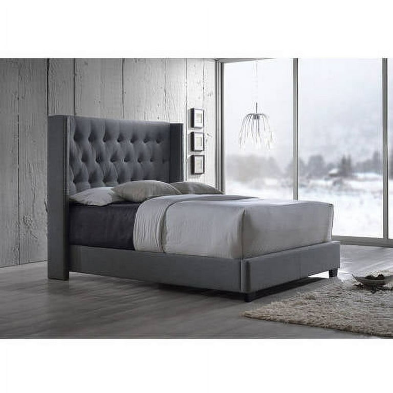 Baxton Studio Katherine Contemporary Grey Fabric Nail head Trim King Size Wingback Bed Baxton Studio Katherine Contemporary Grey Fabric Nail head Trim King Size Wingback Bed