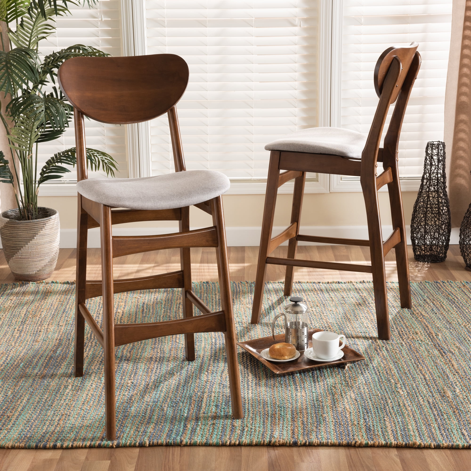 Baxton Studio Katya Bar Stool, Grey, Set of 2