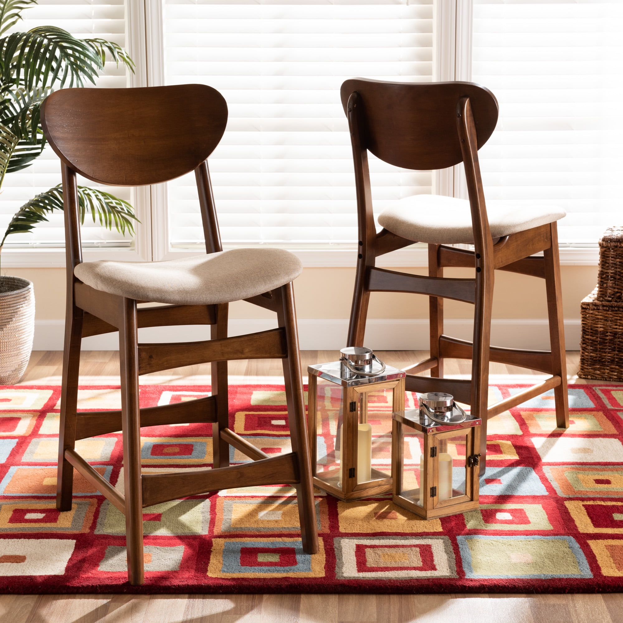 Baxton Studio Katya Bar Stool, Sand, Set of 2