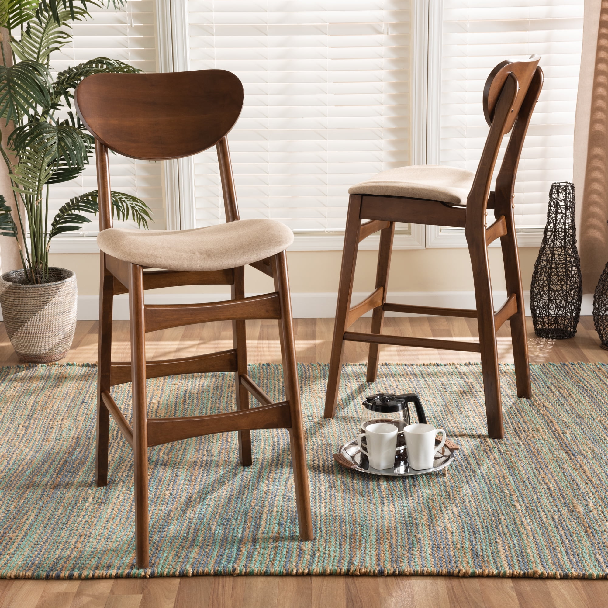Baxton Studio Katya Bar Stool, Sand, Set of 2