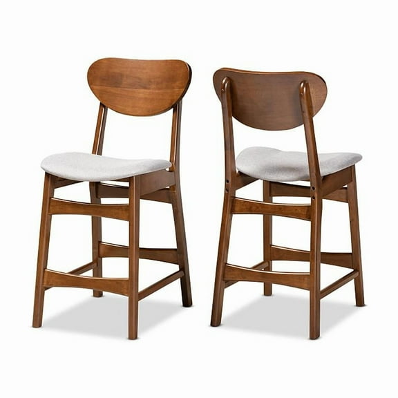 Baxton Studio Katya Grey Walnut Brown Finished Wood 2-Piece Counter Stool Set