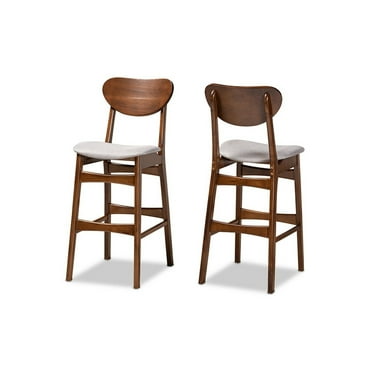 Baxton Studio Katya Mid-Century Modern Grey Fabric Upholstered and Walnut Brown Finished Wood 2-Piece Bar Stool Set