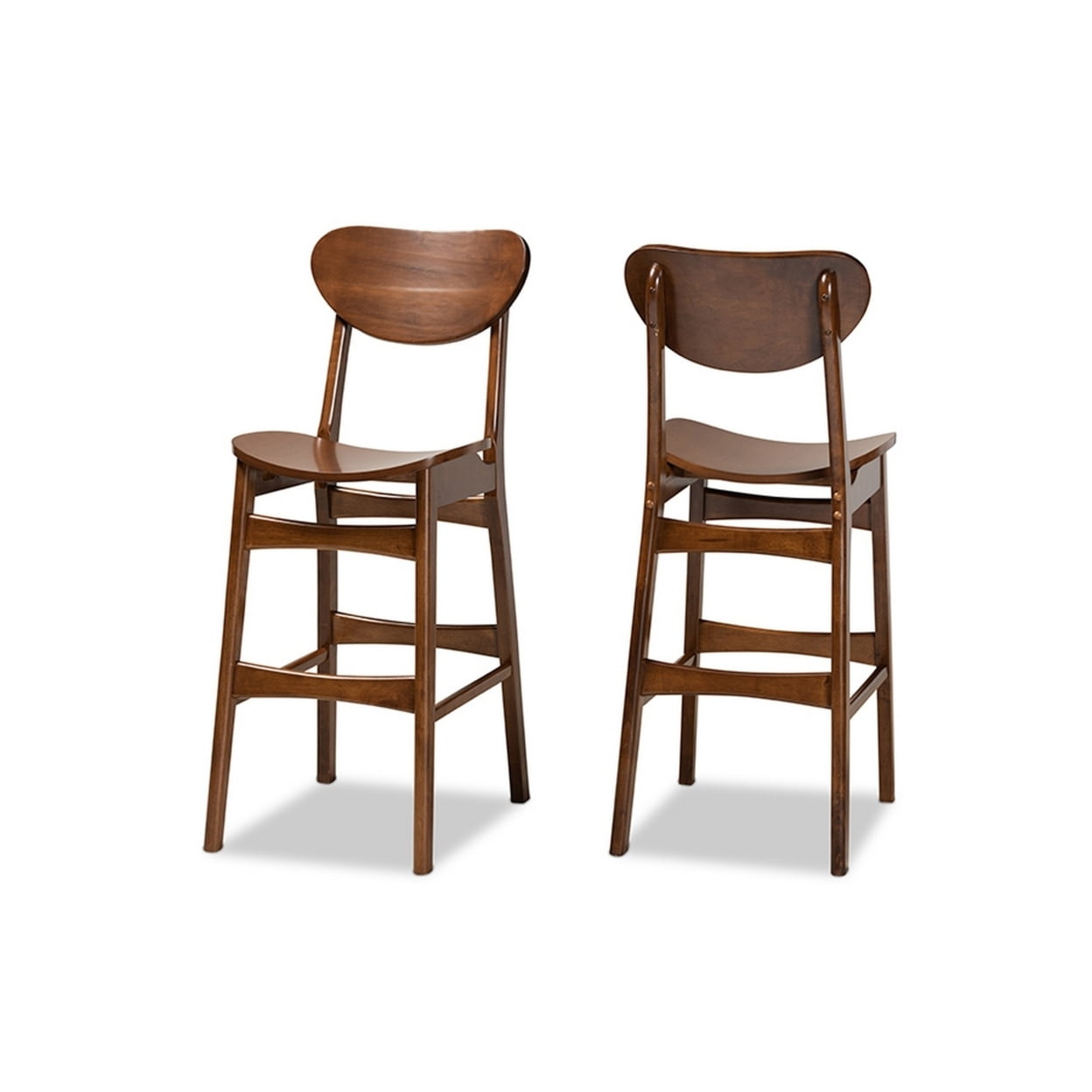 Katya Walnut Brown Adjustable Wood Bar Stool Set