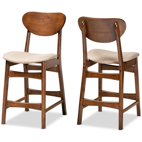 Baxton Studio Katya Sand Walnut Brown Finished Wood 2-Piece Counter Stool Set