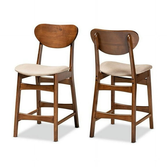 Baxton Studio Sand Fabric Upholstered and Walnut Brown Finished Wood 2-Piece Counter Stool Set