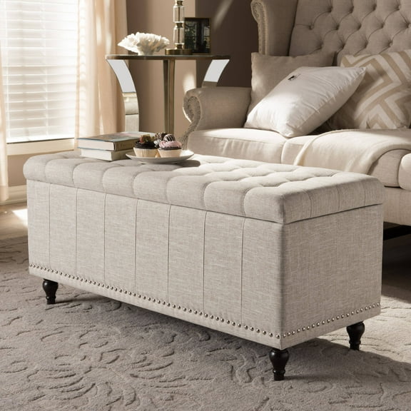 Baxton Studio Kaylee Modern Classic Beige Fabric Upholstered Button-Tufting Storage Ottoman Bench