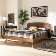 Baxton Studio Keagan Mid-Century Engineered Wood Back Support Platform Bed, Full, Walnut Brown