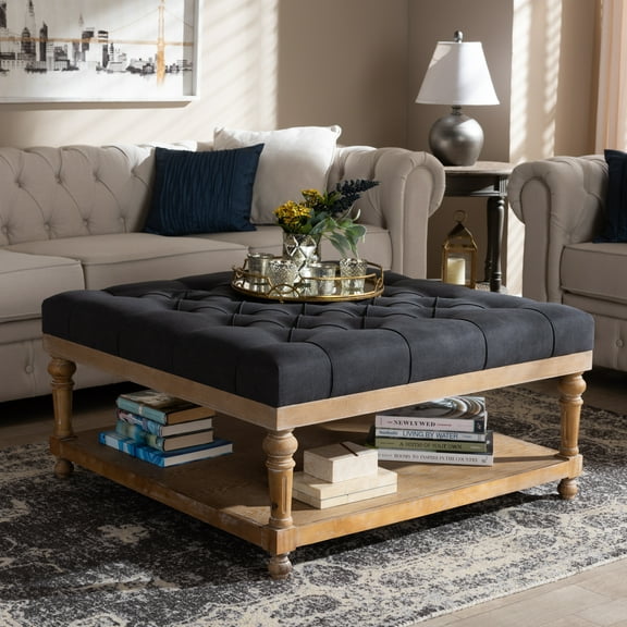 Baxton Studio Kelly Square Upholstered Ottoman, Charcoal