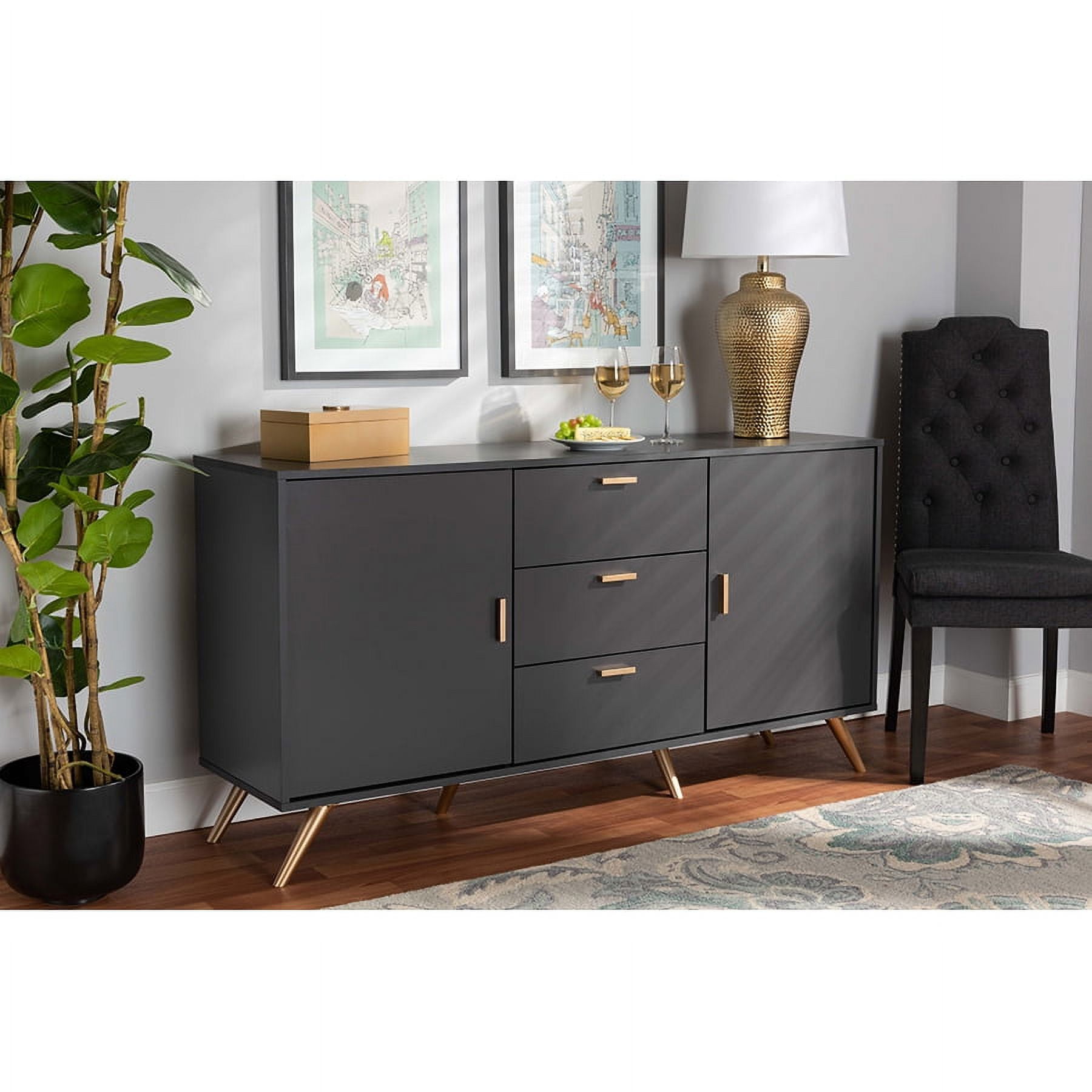 Baxton Studio Kelson Modern and Contemporary Dark Grey and Gold Finished Wood 2 Door Sideboard Buffet