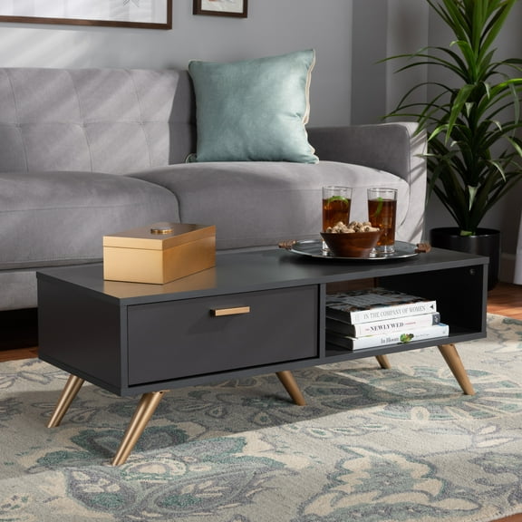 Baxton Studio Kelson Modern and Contemporary Dark Grey and Gold Finished Wood Coffee Table