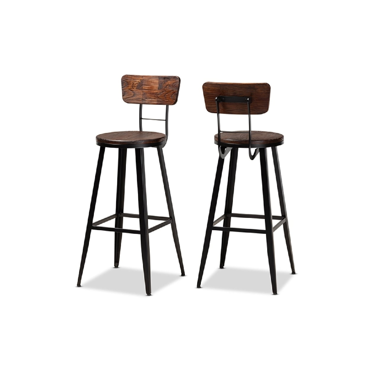 Baxton Studio Kenna Vintage Rustic Industrial Wood and Black Metal Finished 2-Piece Metal Bar Stool Set