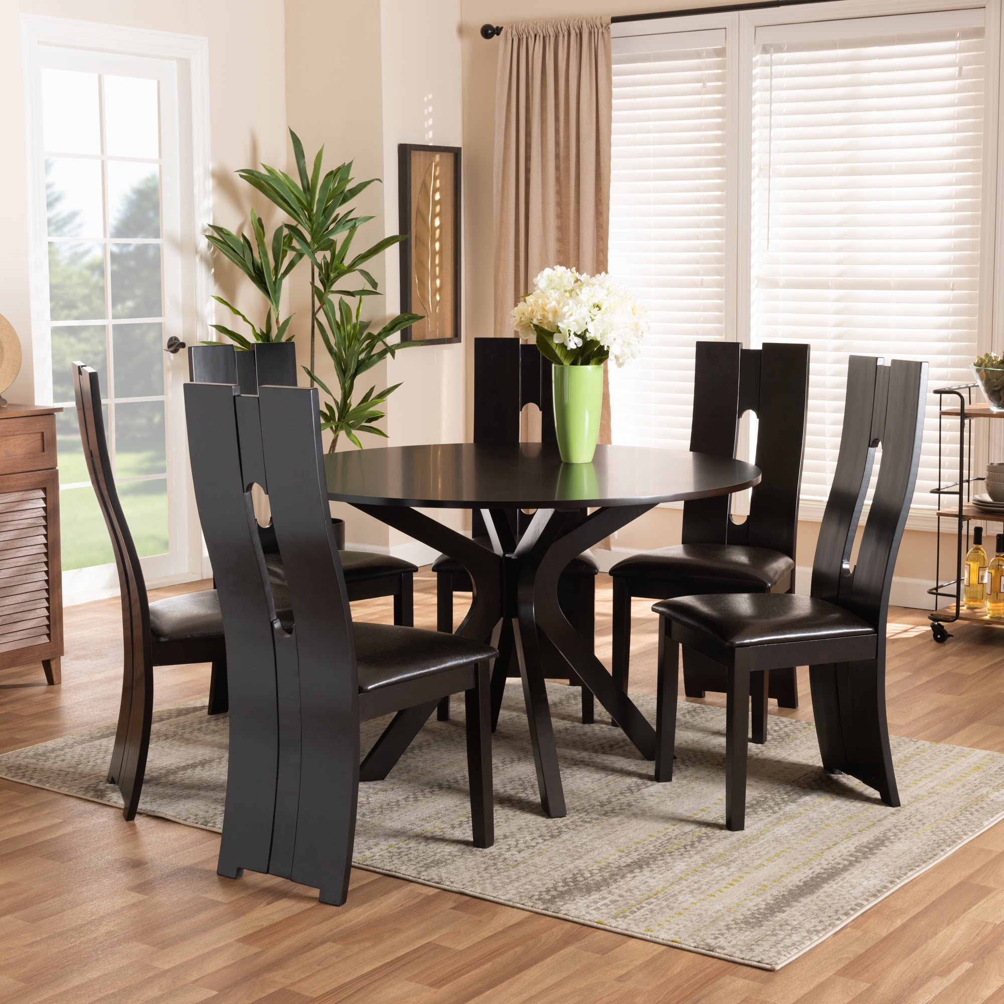 Baxton Studio Kenyon Modern Dining Set, 7-Piece, Espresso Brown