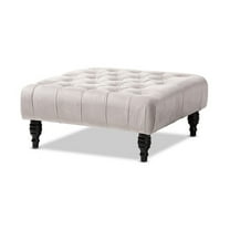 Baxton Studio Keswick Transitional Grey Velvet Fabric Upholstered Button Tufted Cocktail Ottoman