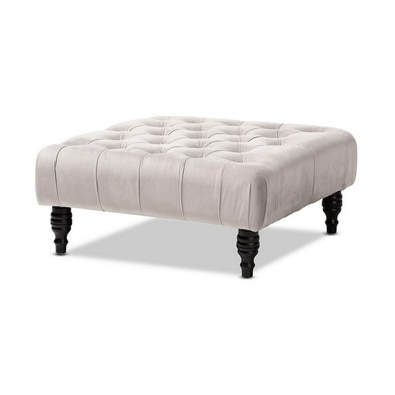 Baxton Studio Keswick Transitional Grey Velvet Fabric Upholstered Button Tufted Cocktail Ottoman
