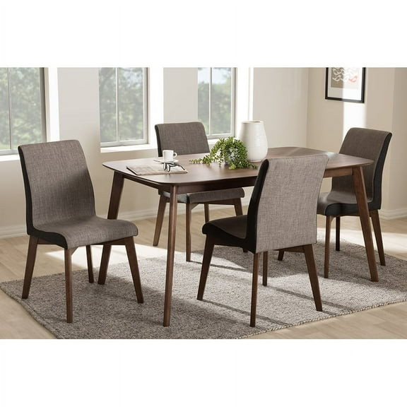 Baxton Studio Kimberly Mid-Century Modern Beige and Brown Fabric 5-Piece Dining Set