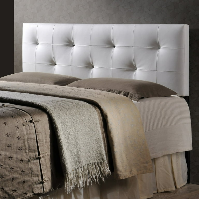 Baxton Studio Dalini Modern and Contemporary Full White Faux Leather Headboard with Faux Crystal Buttons Baxton Studio Dalini Modern and Contemporary Full White Faux Leather Headboard with Faux Crystal Buttons