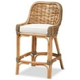 thumbnail image 1 of Baxton Studio Kyle Modern Bohemian Natural Brown Woven Rattan Counter Stool with Cushion, 1 of 7
