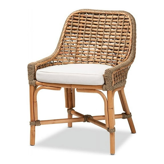 Baxton Studio Kyle Modern Bohemian Natural Brown Woven Rattan Dining Side Chair With Cushion