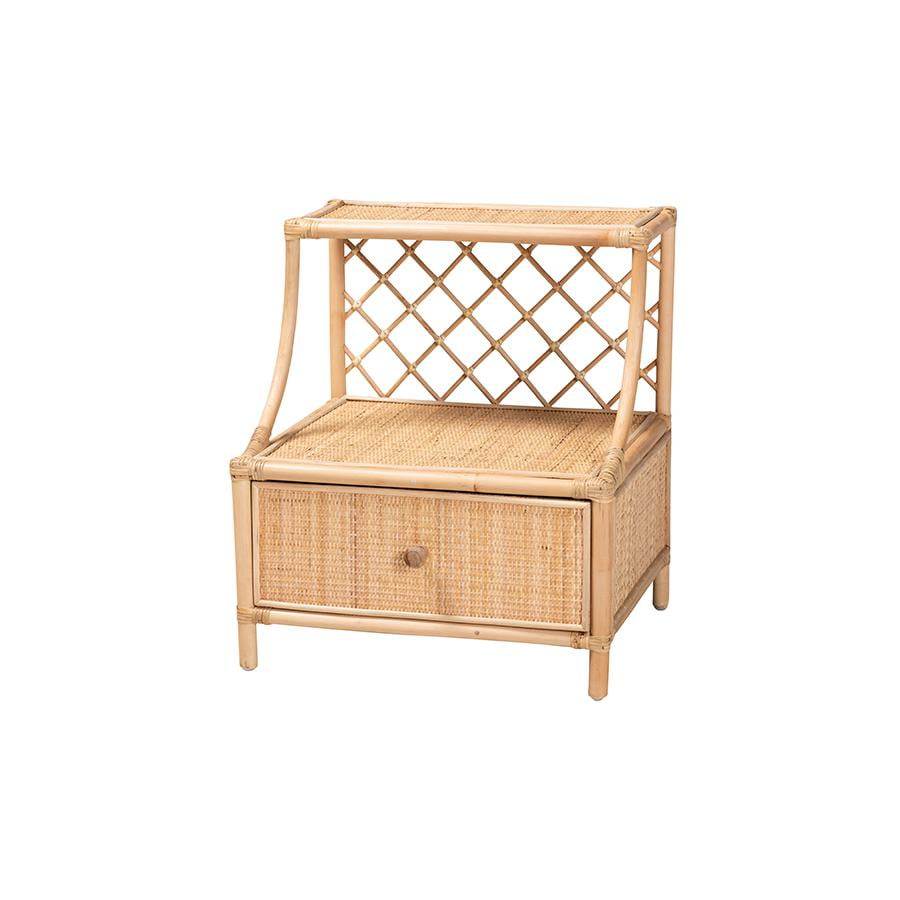 Lalo Natural Brown Rattan 1-Drawer Bohemian Nightstand