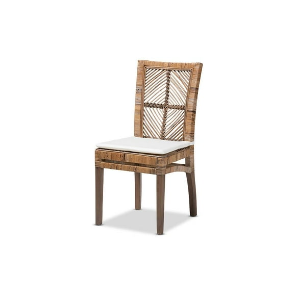 Baxton Studio Laluna Modern Bohemian Grey Natural Rattan and Mahogany Dining Chair with Cushion