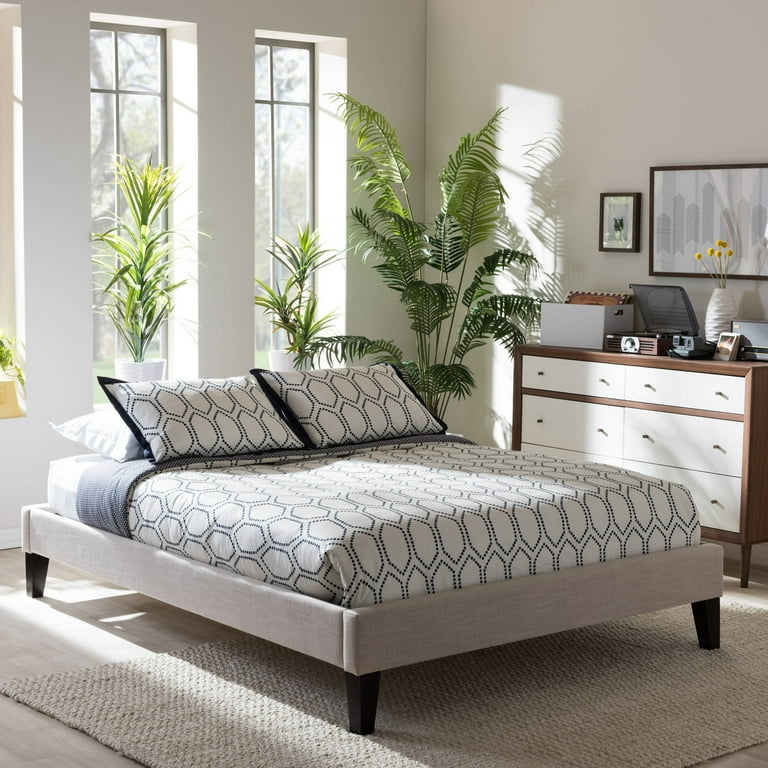 Baxton Studio Lancashire Modern and Contemporary Beige Linen Fabric Upholstered Full Size Bed Frame with Tapered Legs Baxton Studio Lancashire Modern and Contemporary Beige Linen Fabric Upholstered Full Size Bed Frame with Tapered Legs
