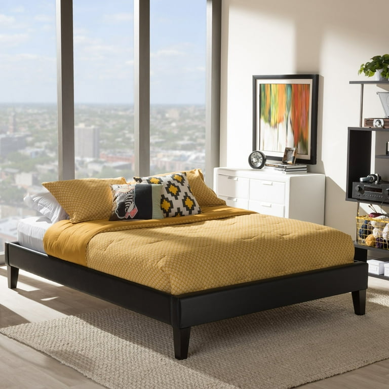 Baxton Studio Lancashire Modern and Contemporary Black Faux Leather Upholstered Full Size Bed Frame with Tapered Legs Baxton Studio Lancashire Modern and Contemporary Black Faux Leather Upholstered Full Size Bed Frame with Tapered Legs