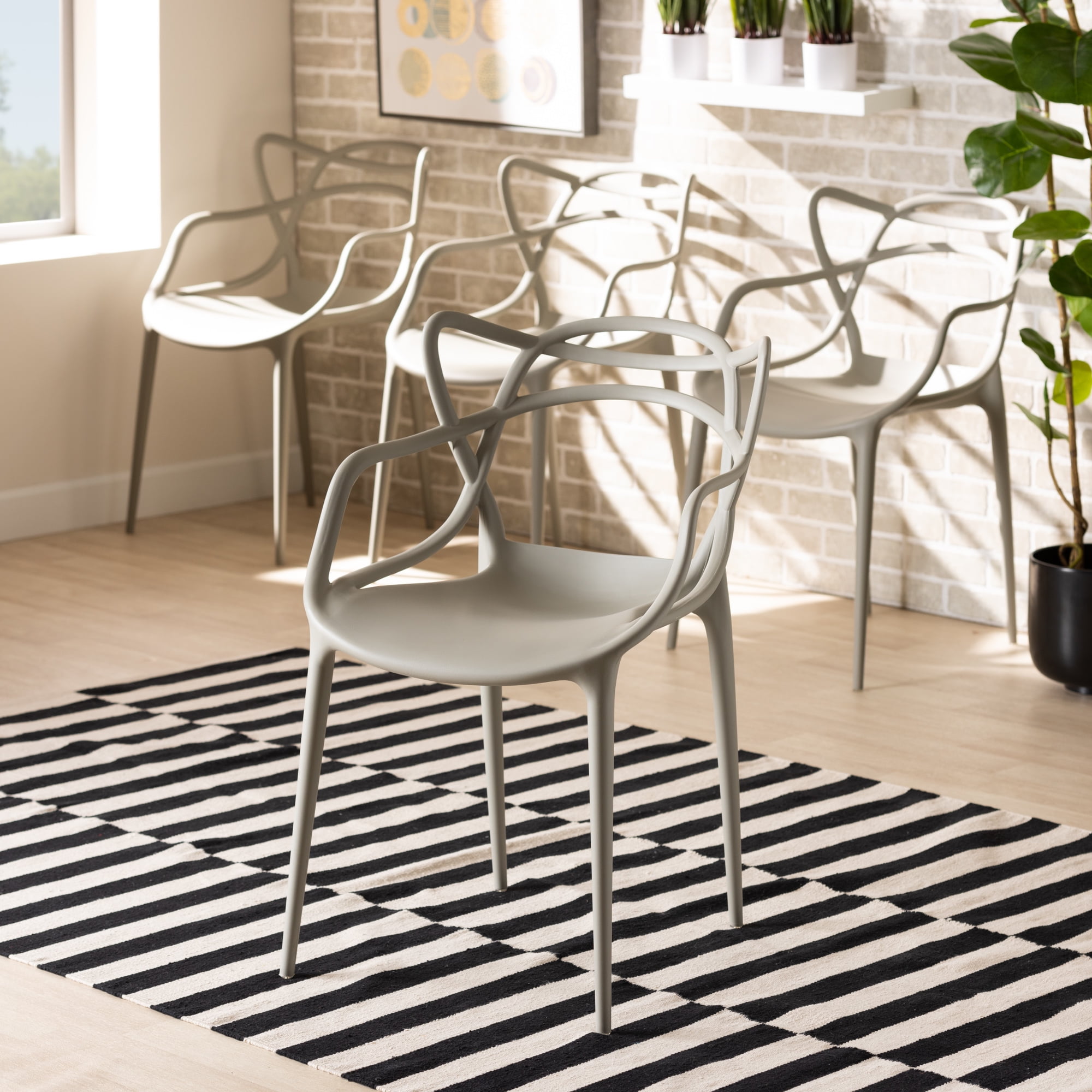 Beige Polypropylene Plastic Stackable Arm Chair Set