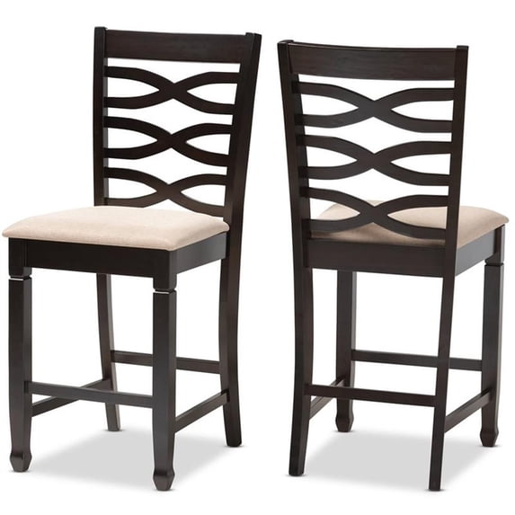 Baxton Studio Lanier Modern and Contemporary Sand Fabric Upholstered Espresso Brown Finished Wood Counter Height Pub Chair Set (Set of 2)