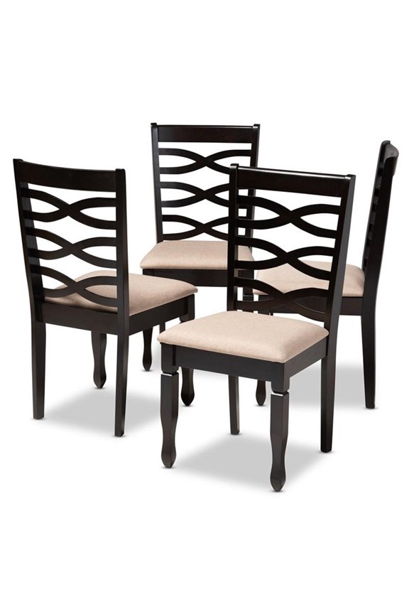 Lanier Fabric and Wood Dining Chairs in Sand and Brown Set of 4