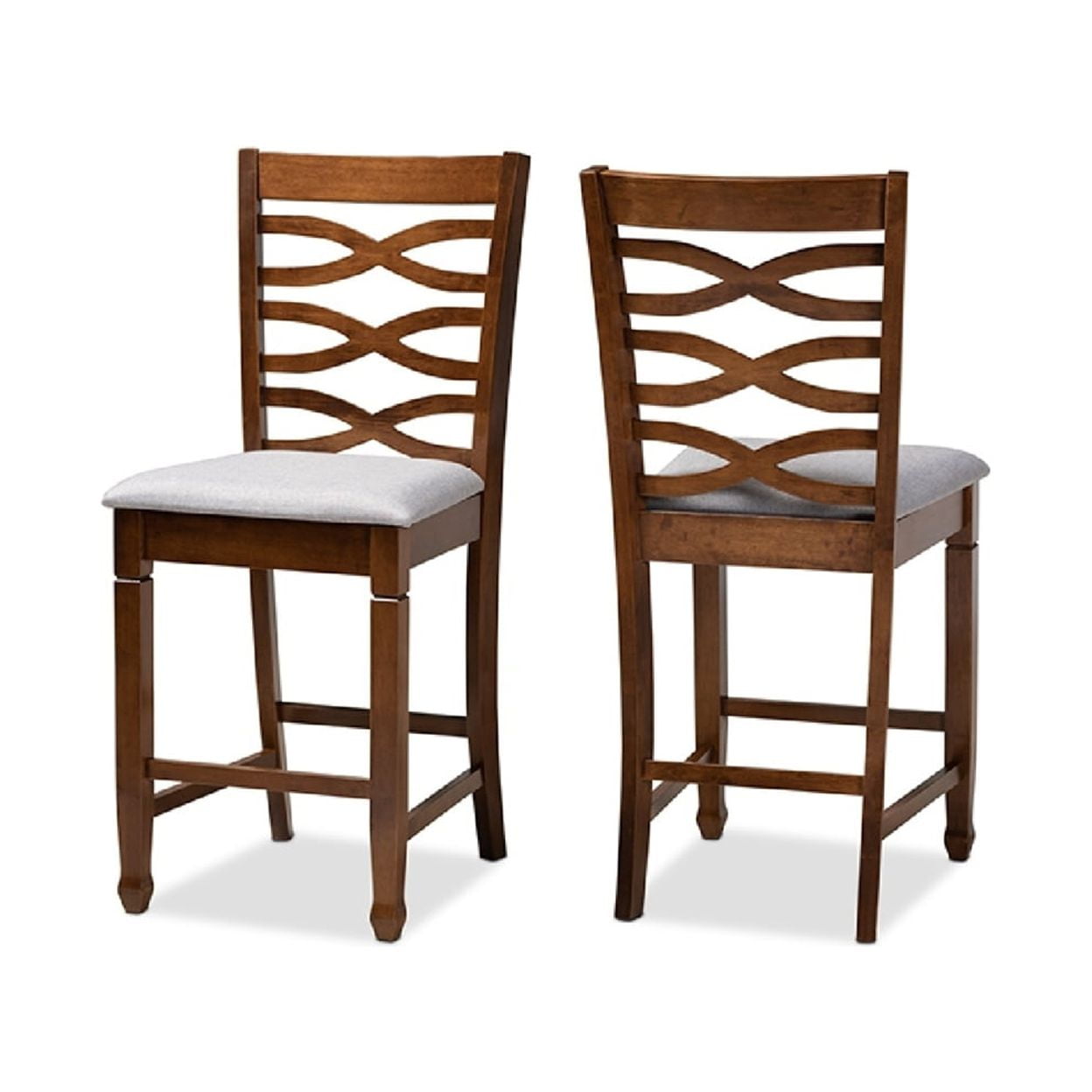 Baxton Studio Lanier Modern and Contemporary Grey Fabric Upholstered Walnut Brown Finished 2-Piece Wood Counter Height