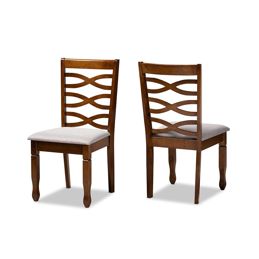 Modern Grey Fabric and Walnut Wood Upholstered Dining Chair Set